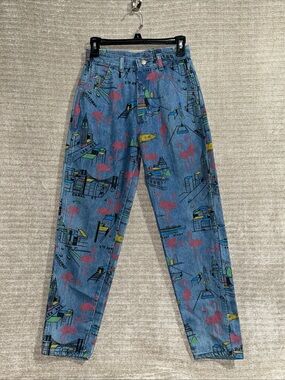 Vintage 80s Wrangler New York Painted Print High Rise Denim Jeans women’s 9 New